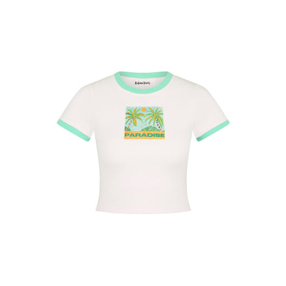 Printed Crop Baby Tee - Ocean Honey