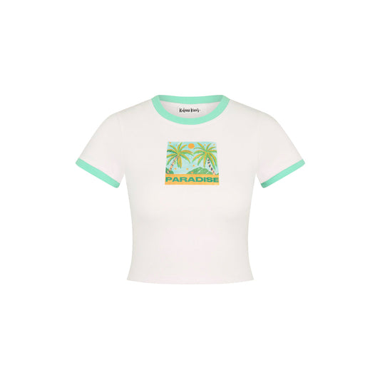 Printed Crop Baby Tee - Ocean Honey