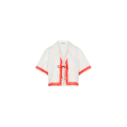 Short Sleeve Tie Up Shirt - Cherry Glaze
