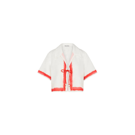 Short Sleeve Tie Up Shirt - Cherry Glaze